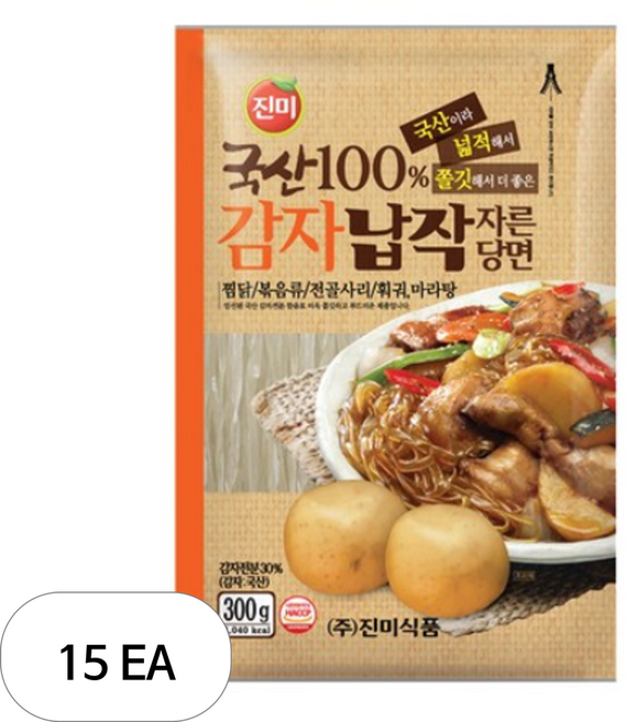 진미 국산감자 납작 자른당면, 300g, 15개