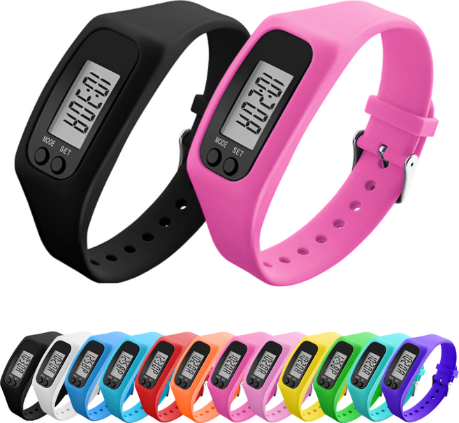 브레베네 만보기 손목시계, 2개, 블랙1+진핑크1