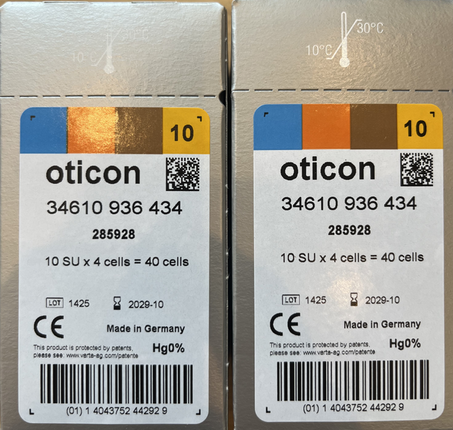 보청기 배터리 10번 오티콘 건전지 노란색 1세트 80알 밧데리 빳데리, 2박스, 오티콘 10번 배터리