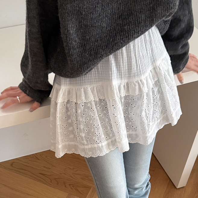 데일리앤 플로랑 프릴 레이스 미니 랩 스커트 러블리 펀칭 자수 밴딩 레이어드 치마