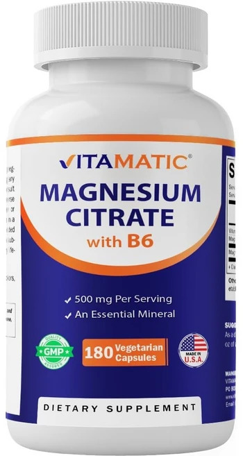 Vitamatic 마그네슘시트레이트 B6 함유 베지 캡슐 180정 Vitamatic (비타매틱), 1개 - 쿠팡