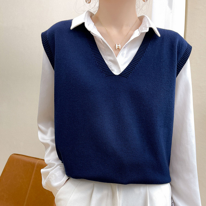 V領針織背心 素色