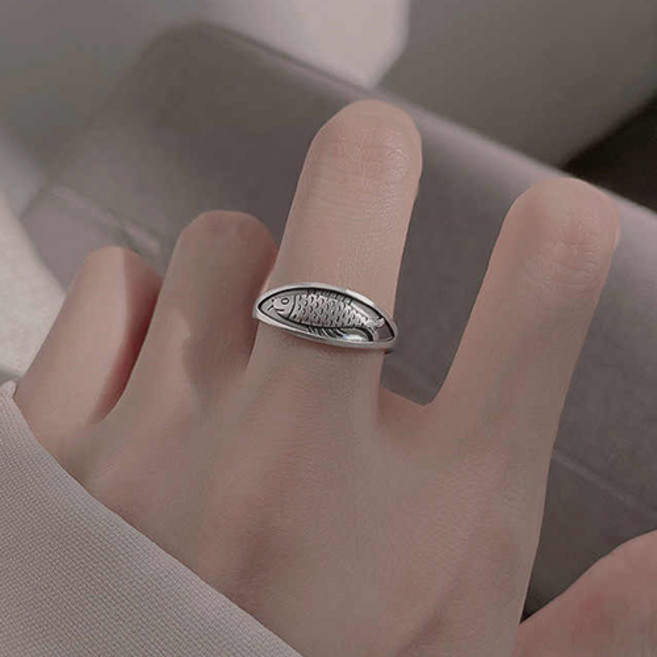 행운 소원 재물 자식 학업 실버 물고기 반지 A1632