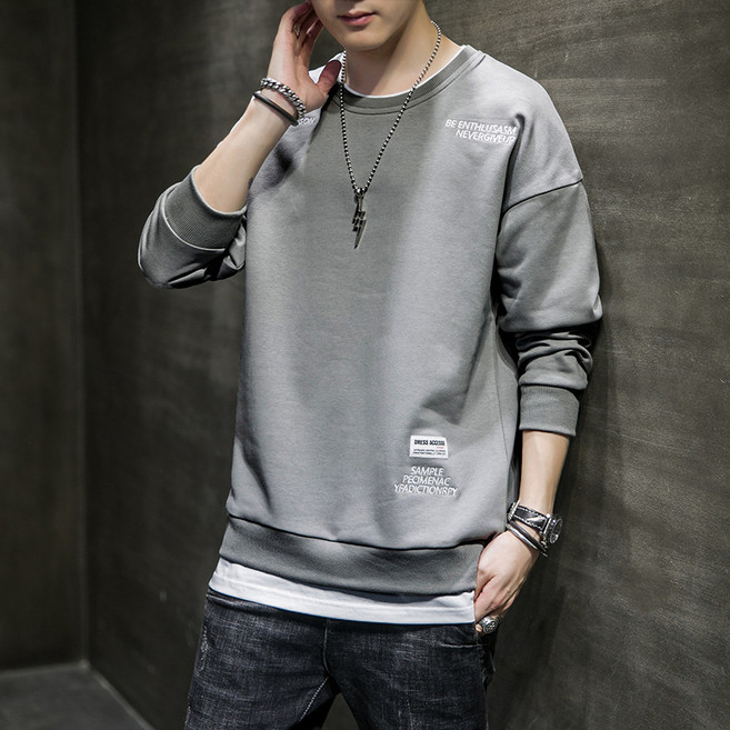ANYOU 티셔츠 남성 춘추 남자 라운드티 긴팔 레저 헐렁하다 면질 데일리 빅사이 즈남자맨투맨