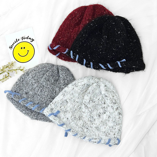 남녀공용 겨울 니트 숏비니 와치비니 끈 포인트 모자