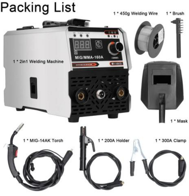 논가스 노가스 CO2 용접기 인버터 아크 전기 알곤 용접기 철 스텐 알루미늄 호환 MIG MMA IGBT DC 자동 와이어 공급 접촉 비 가스 차폐 2 in 1, Welding Machine, 1) Welding Machine, 1개