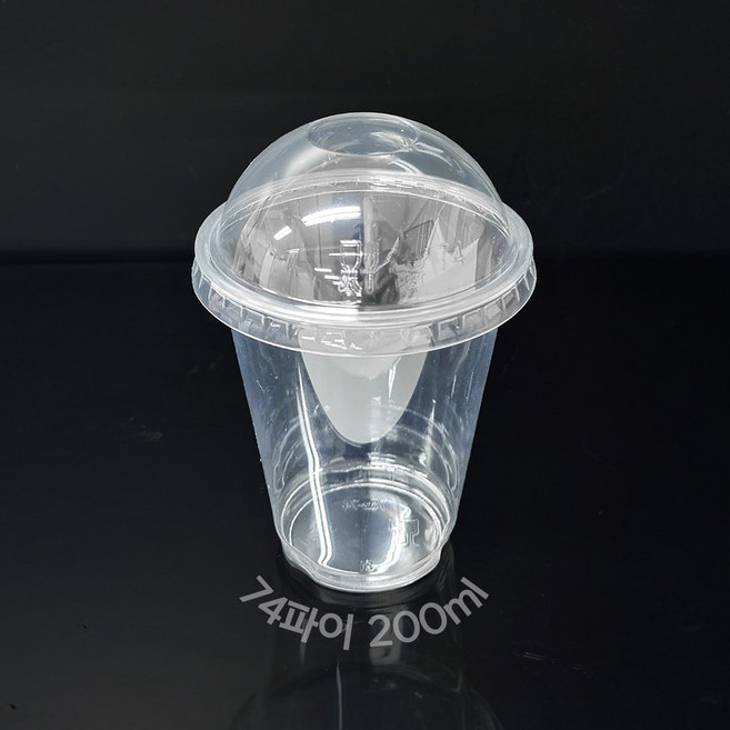74파이 7온스(200ml) 투명 PET컵+무타공 돔리드 뚜껑 100개
