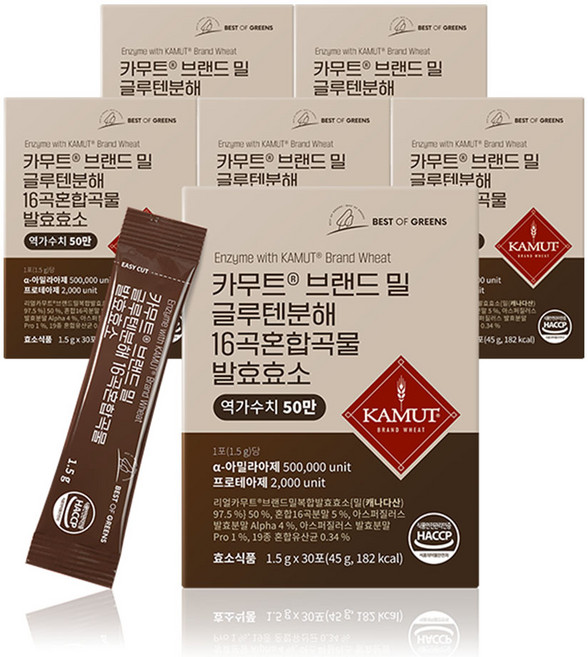 베스트오브그린 카무트 브랜드밀 글루텐분해 16곡혼합곡물 발효효소, 6개, 30회분