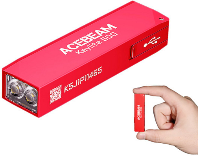 ACEBEAM Keylite 500 루멘 키체인 키링 손전등 충전식 듀얼 LED가 있는 초소형 플랫 포켓 EDC 6가지 모드 Type-C 충전 비상 사태 가정 실외용 소형 미니, 레드