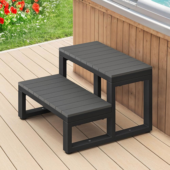 루에 보나 온수 욕조 계단 HDPS 트레드와 알루미늄 프레임이 있는 야외 2단계 스툴 스트레이트 사이드 스파 수영장 현관 RV 데크 주방 다크 그레이, 23.6 IN, Dark Gray, 1개