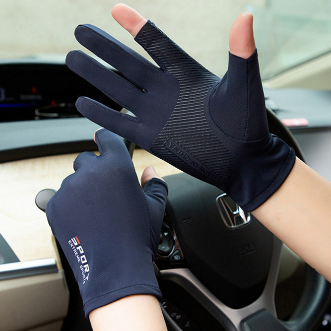 (코어무역) 스포츠 남성 쿨장갑 아이스 미끄럼방지 편리 여름 자외선차단 장갑 운전용 실용 쿨메쉬 C타입, 블랙, 1개