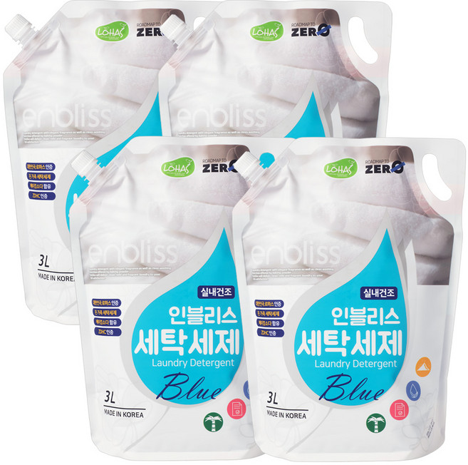 인블리스 베이킹소다 블루 실내건조 세탁세제 리필 3L x4개, 4개
