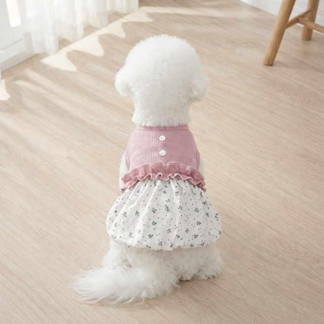 강아지 봄여름 원피스 플라워 프릴 데일리 외출복, 1개, Pink