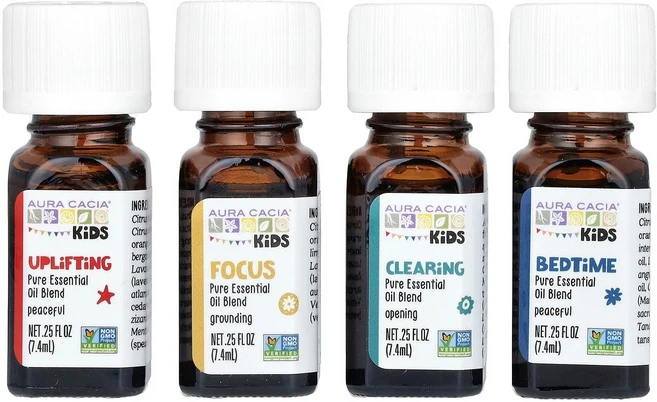 Aura Cacia 어린이용 에센셜 오일 혼합물 용기 4개 각 7.4ml(0.25fl oz) Cacia (아우라 카시아), Aura Cacia, 어린이용, 에센셜 오일 혼합물, - 쿠팡