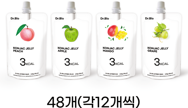 디알바이오 곤약젤리 48개 실속포장 (4가지맛 12개씩), 130g