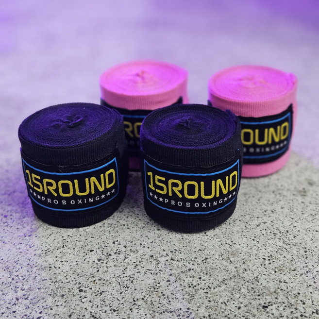 15라운드 복싱 핸드랩 권투 킥복싱 밴디지 손목붕대 스트랩 4M 2P, 블랙, 1세트