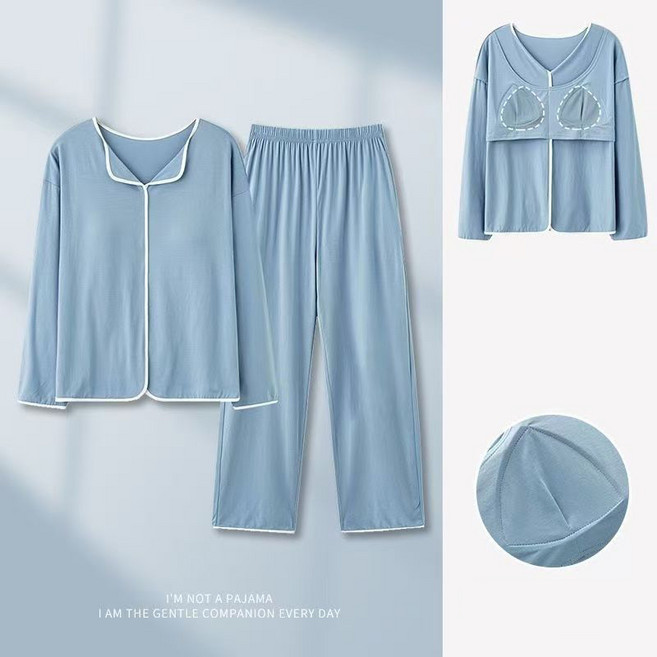 중년 여성 파자마 세트 봄 가을 엄마용 라운드넥 긴팔 상의와 긴바지 투피스 루즈핏 홈웨어 세트 YCY