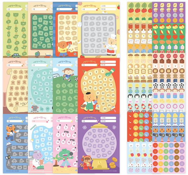 인디고어린이 나의 꿈 칭찬 스티커판 12종 + 스티커 12종 세트, 1세트, 혼합색상