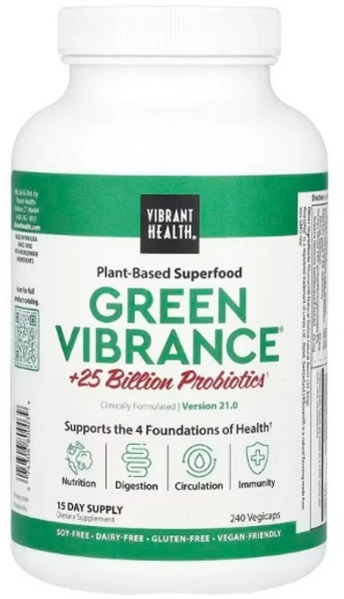 바이브랜트 헬스 Green Vibrance +250억 프로바이오틱스 버전 21.0 베지 캡슐 240정, 1개 - 쿠팡