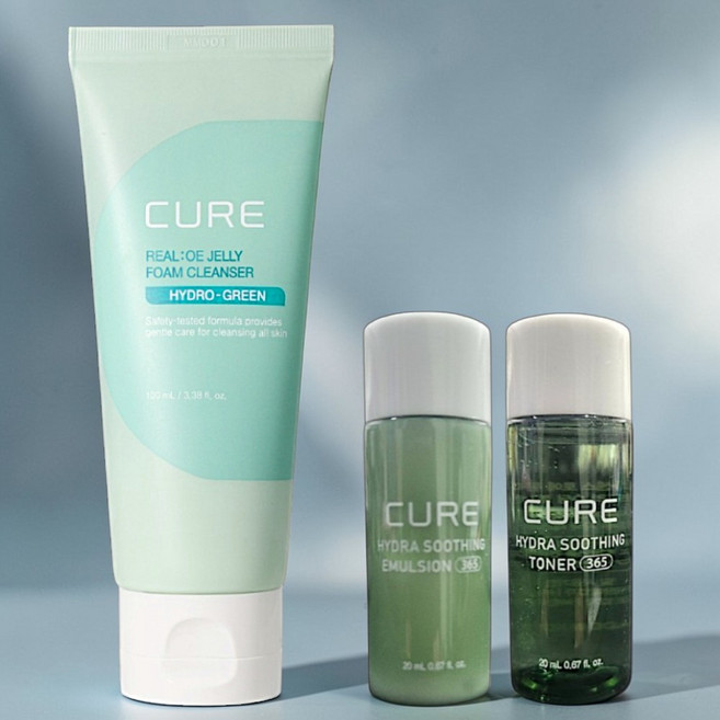 김정문알로에 라센스 로에 큐어 리알로에 젤리 폼 클렌저 100ml + 큐어 하이드라 수딩 에멀젼 20ml + 토너 20mll, 1개