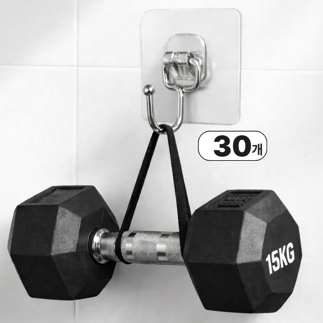 루하보 초강력 무타공 다용도 접착식 벽걸이 후크 걸이, 30개, 클리어