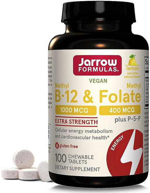 Jarrow FORMULAS 賈羅公式 維生素B12葉酸咀嚼錠 檸檬口味, 1罐, 100顆