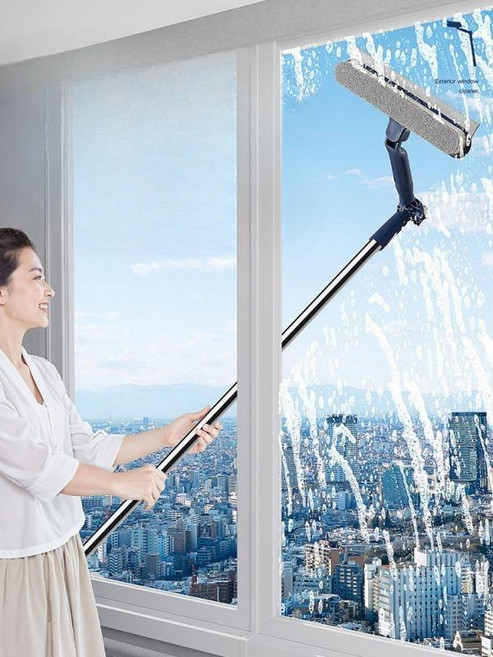 가정용 유리 청소 도구 양면 유리창청소기 고층 외창 자석닦이, 120cm 연장봉 그레이 1개, 1개