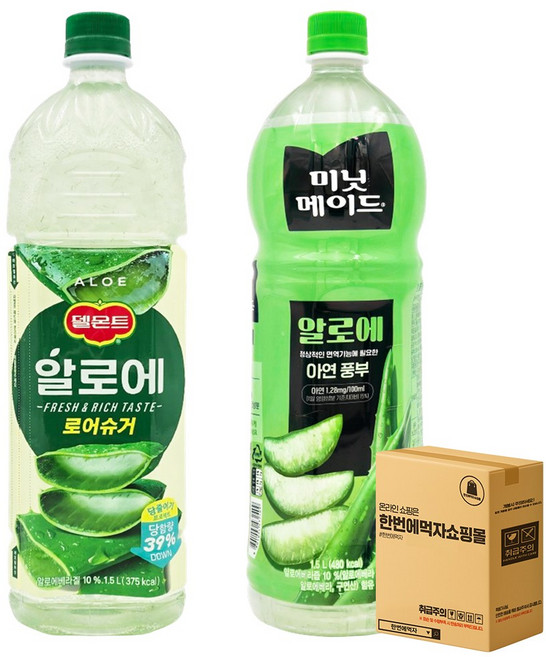 [한번에먹자] 1.5L 알로에주스 혼합세트 / 델몬트 알로에 로어슈거 + 미닛메이드 알로에 / 각1개씩 총2페트