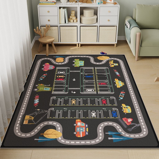 兒童房間地墊 汽車停車場主題爬行墊 客廳遊戲娛樂區臥室閱讀區早教地毯, 交通樞紐遊戲毯