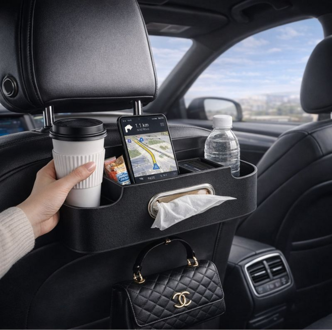 리빙대장 자동차 시트 수납함 컵홀더 차량용 수납 정리 포켓 뒷자석수납 다기능, 블랙, 1개