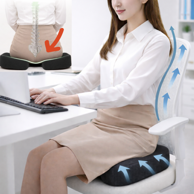 자니핸썸 기능성 메모리폼 꼬리뼈 엉덩이 자세교정 무중력 구름방석 3D 치질 방석, 그레이