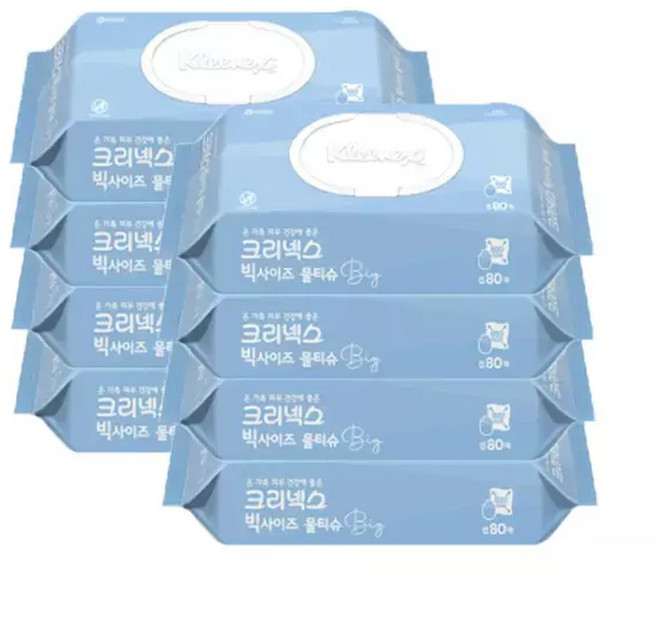 크리넥스 빅사이즈 물티슈 80매 X 8개 (1BOX) 큰사이즈 물티슈, 45g, 8박스