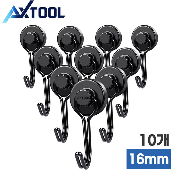 6+4 초강력 고리 자석 후크 회전형 고리형 16mm, 10개, 블랙 16mm