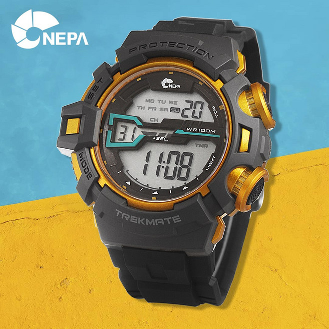 네파 스포츠 방수 러닝 남자 밀리터리 전자 군인시계 옐로우그레이, 1개