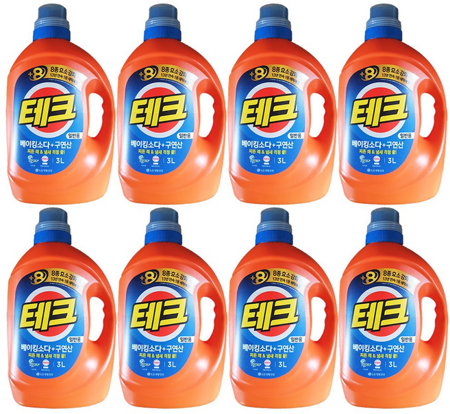 테크 천연베이킹소다 + 구연산 액체세제 일반용 본품, 3L, 8개