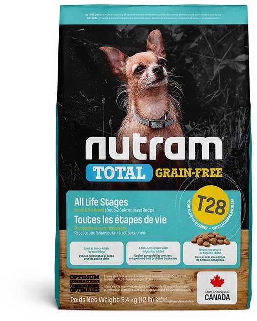 紐頓 Nutram 無穀全能系列 T28 鮭魚+鱒魚 挑嘴犬 小顆粒 狗飼料 All Life Stages Grain-Free, 1個, 5.4kg