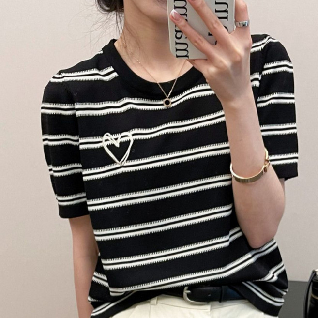 가치스토어 여성 여름 스트라이프 반팔티 루즈핏 데일리 티셔츠 기본티