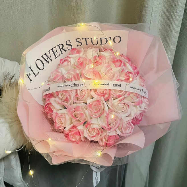 Flowers Studio 永生香皂玫瑰花束, 粉公主, 33朵, 1個