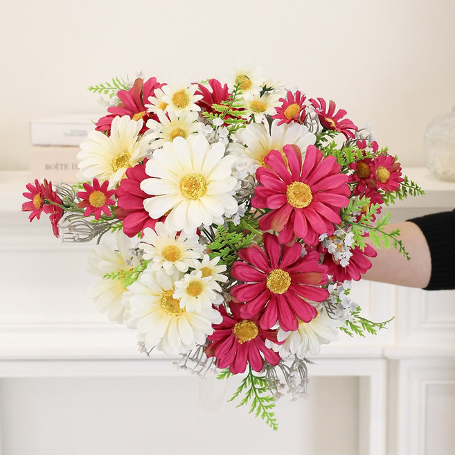 인테리어 조화 성묘 산소 납골당 꽃 장식 조화세트, 세트102.프랑스데이지 진핑크+크림, 1개