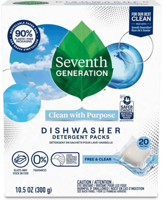 Seventh Generation7세대 식기세척기 세제 팩 붙어있는 음식 무료 클리어 20팩 - 쿠팡