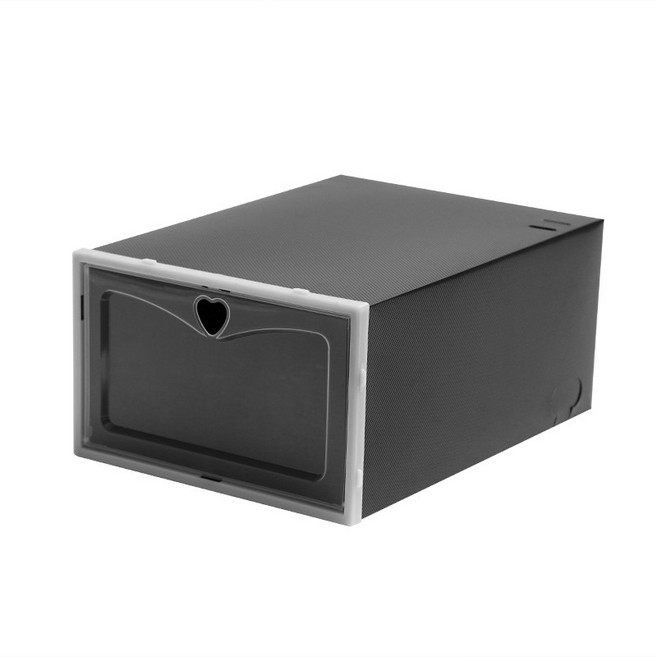 簡易安裝 加厚鞋盒 掀蓋式塑料收納 抽屜鞋盒, 1個, 桃心大號神秘黑-翻蓋款,女款-31*21*12, 神秘黑