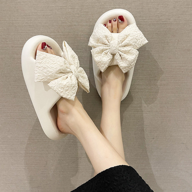 [사이즈선택가능] 로르빈 여성 리본 슬리퍼 실내화 거실 사무실 회사 키높이 층간소음