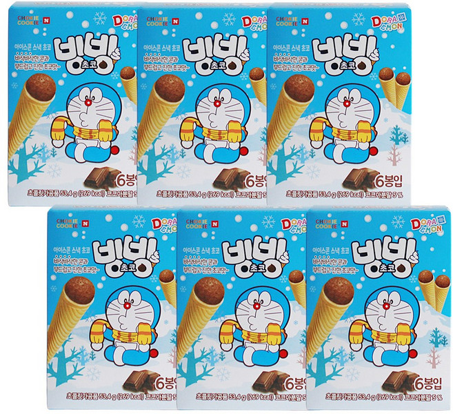 초키앤쿠키 바스락 도라에몽 아이스콘 스낵 초코, 53.4g, 6개