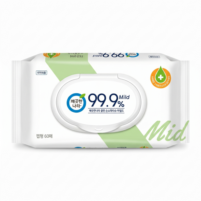 깨끗한나라 클린 손소독 티슈 마일드 캡형, 60매, 10개