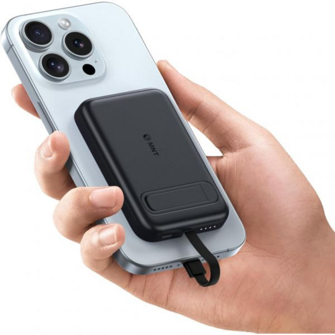 보조 배터리 대용량 고속충전 가벼운 EMT 미니 휴대용 충전기 케이블이 내장된 5200mAh 외장 팩 폴더블 스탠드 iPhone 호환14131211 ProPro용 파워 뱅크, Lightning Cable (Black), 1개