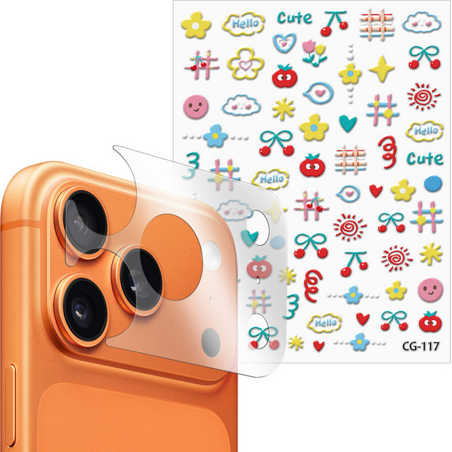 더조은셀러 고광택 고선명 카메라 PET 필름 3매 스티커 폰꾸미기 DIY 폰꾸 카꾸 레시피 키트 핀셋 포함 아이폰 17 프로 호환, 1세트
