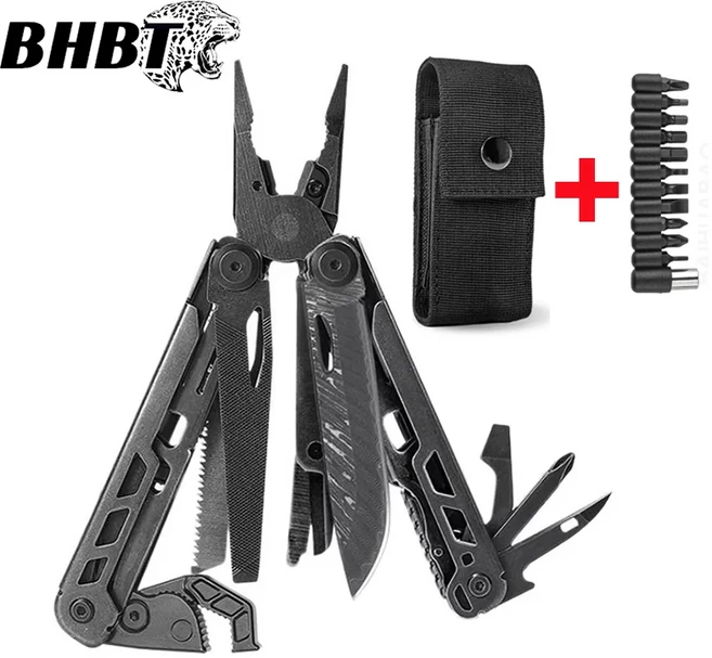 2025 새로운 BHBT 15 in 다기능 도구 펜치 다마스커스 나이프 접이식 Edc 야외 캠핑 생존, 01 빠른  Mainland, 01 with bits