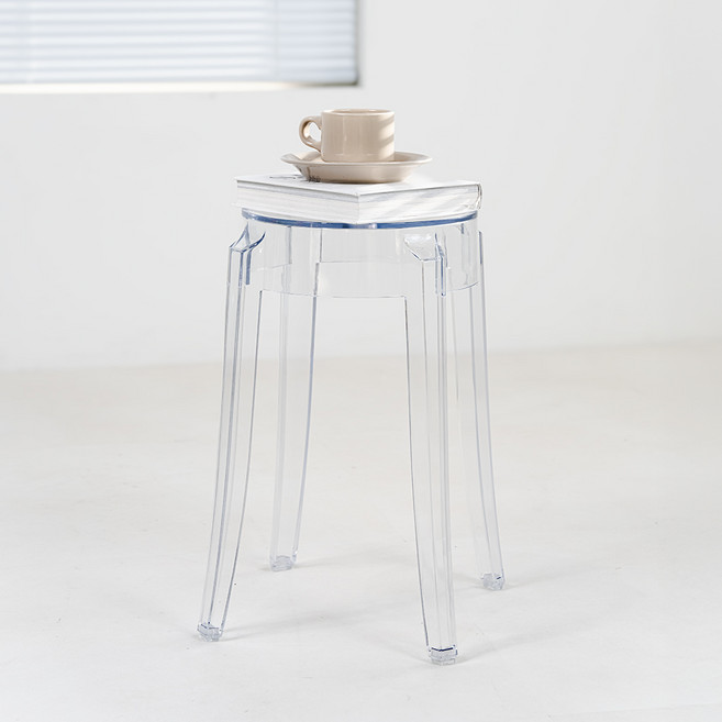 고스트 투명 플라스틱 스툴 화장대 보조 식탁 의자, 1개