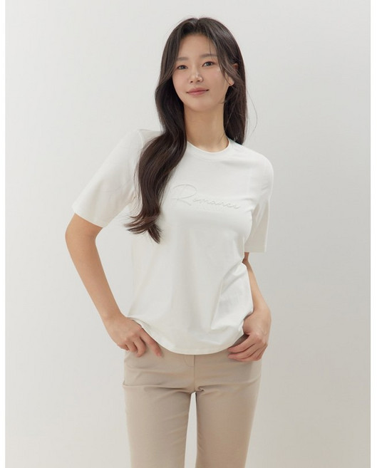 지센/특[26SS] 면스판 볼륨자수 반팔 티셔츠 LCTSQ325