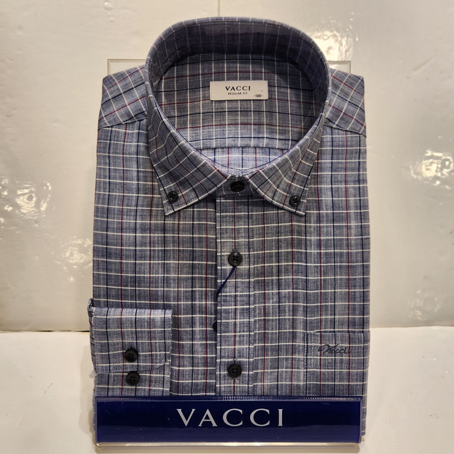 동아강북점 바찌 남성 봄 여름 긴소매바람솔솔쾌적한 CVC 슬럽체크 면60%혼방 황금비율 땀흡수가빠르고쾌적한그레이색에 잔줄미니채크 버턴다운 잔체크 밑단일남방VD1N1CR531N0